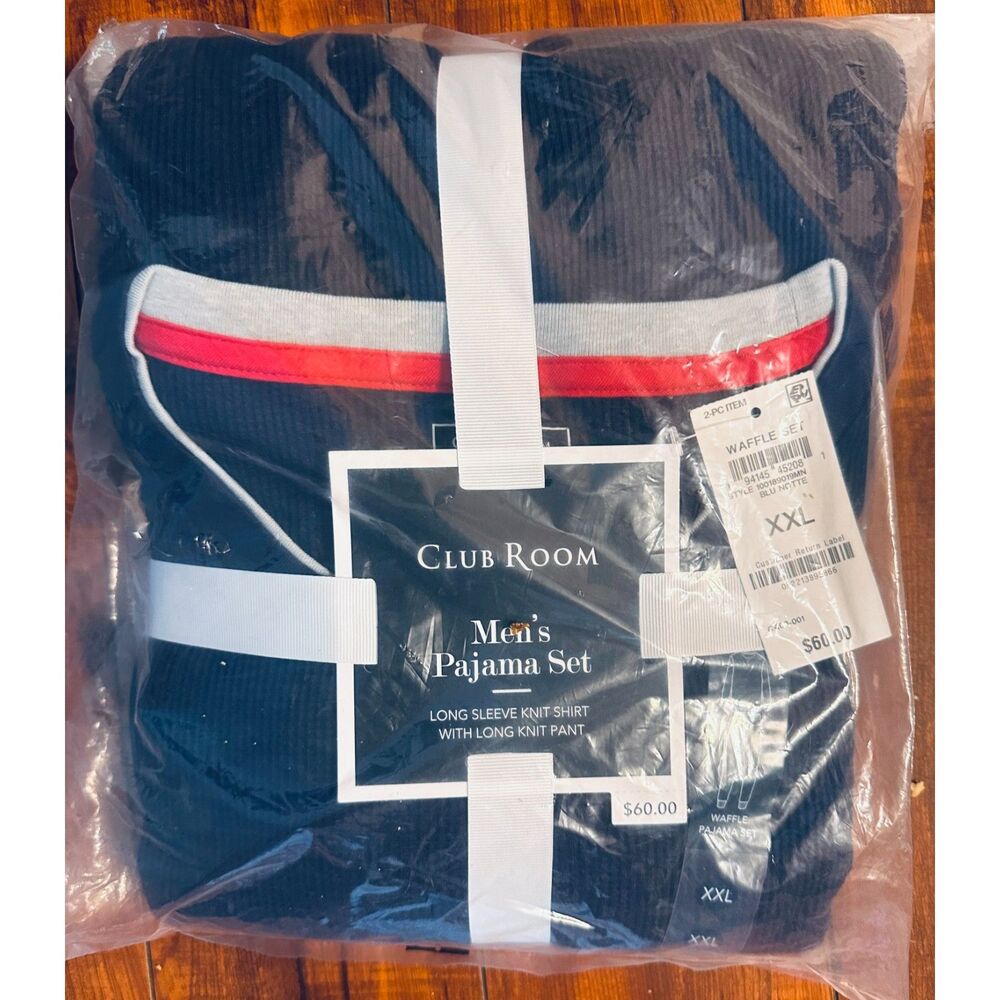 Club Room Men's NWT Navy Blue Waffle Knit Long Sleeves & Pants Pajama Set XXL